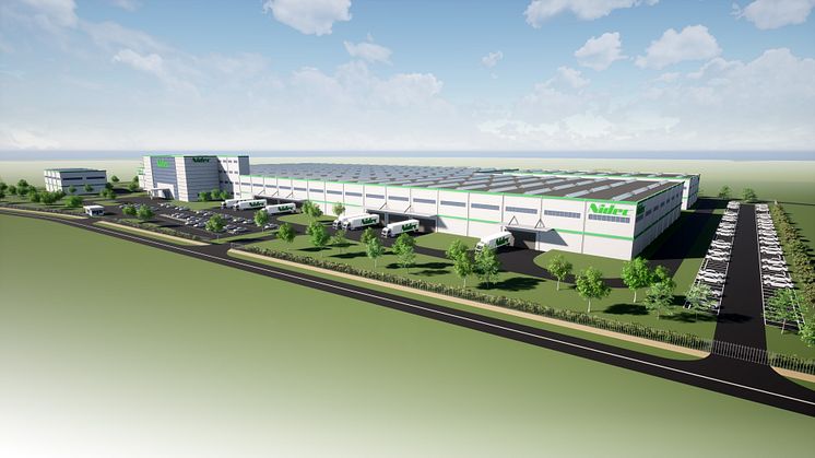 Rendering of the finished new factory, Nidec Electric Motor Serbia