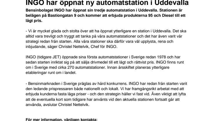 INGO har öppnat ny automatstation i Uddevalla