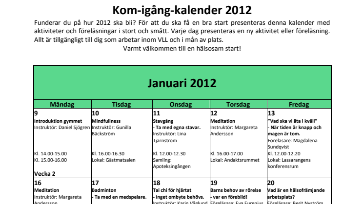 Kom igång-kalender januari 2012