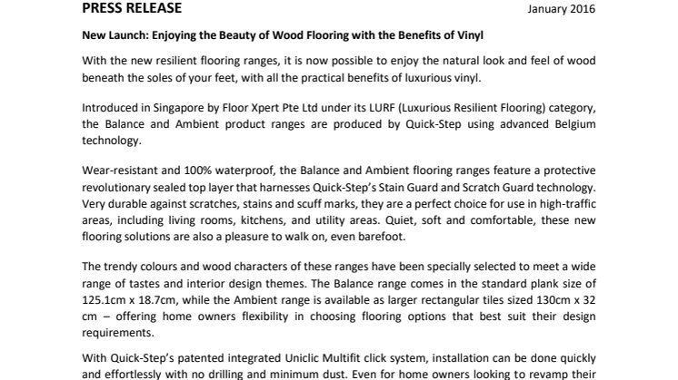 New Launch: Enjoying the Beauty of Wood Flooring with the Benefits of Vinyl
