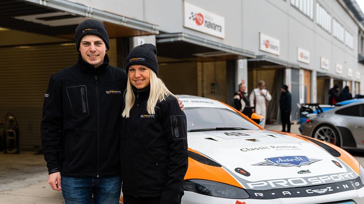 Andreas and Jessica Bäckman with their PROsport Racing Team Aston Martin AMR Vantage GT4. Photo: Daniel Burgin (Free rights to use the image)