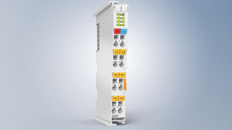 Det 1-kanaliga kommunikationsgränssnittet EL6821 integrerar smidigt DALI/DALI-2-komponenter i kraftfulla EtherCAT-nätverk.