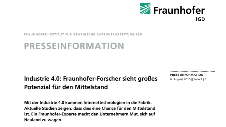 Industrie 4.0: Fraunhofer-Forscher sieht großes Potenzial für den Mittelstand