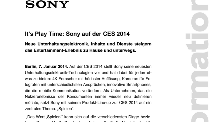 It’s Play Time: Sony auf der CES 2014