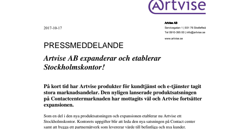Artvise AB expanderar och etablerar Stockholmskontor!