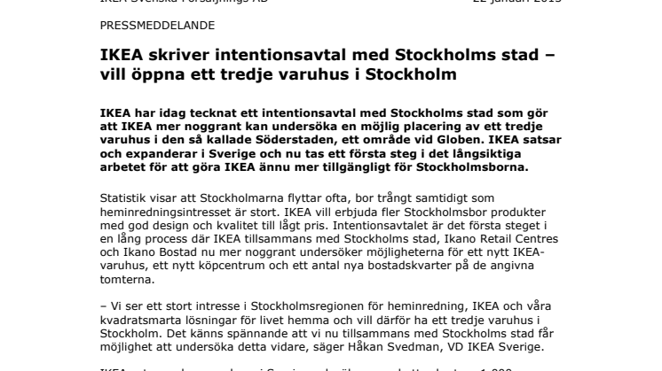 IKEA skriver intentionsavtal med Stockholms stad – vill öppna ett tredje varuhus i Stockholm