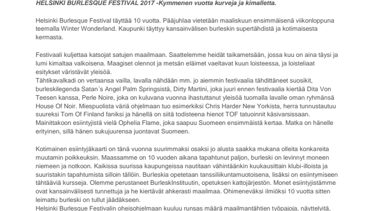 Helsinki Burlesque Festival 2017 - Kymmenen vuotta kurveja ja kimalletta