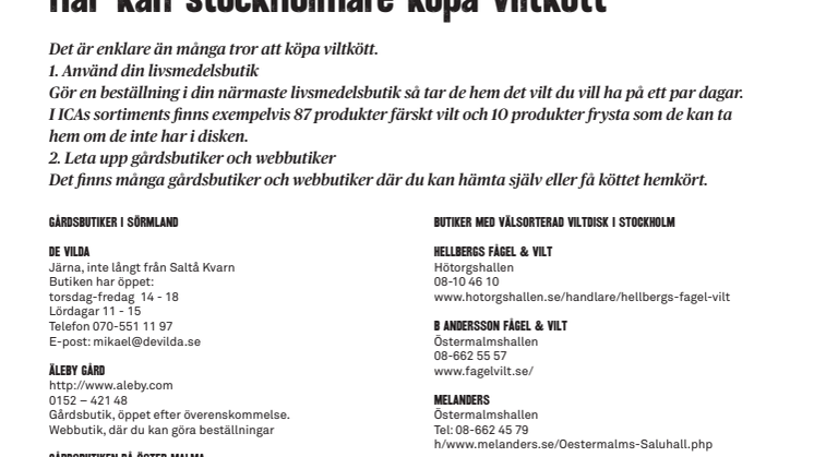 Här kan du köpa vilt i Stockholmstrakten.