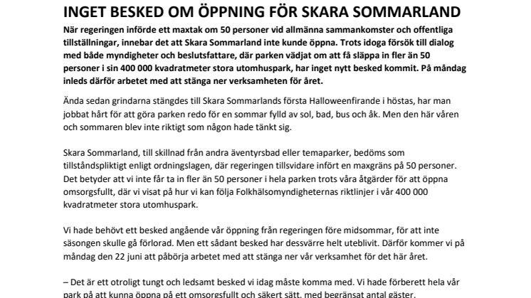 Inget besked om öppning för Skara Sommarland