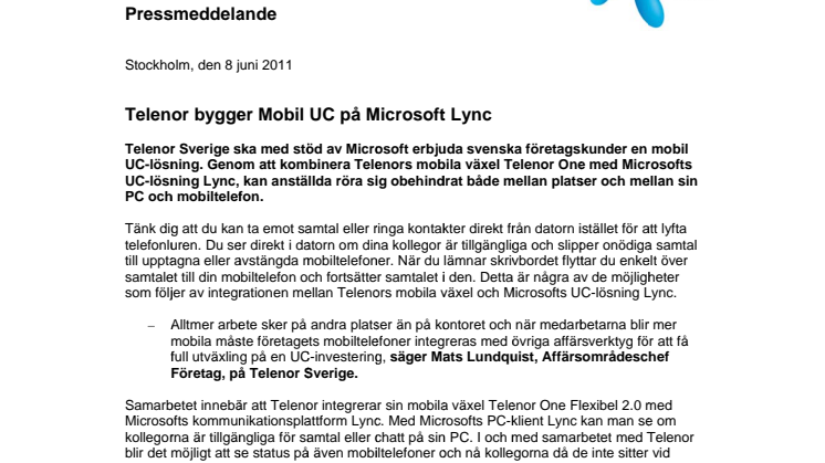 Telenor bygger Mobil UC på Microsoft Lync