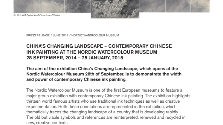 Samtida kinesiskt tuschmåleri – höstens stora utställning på Nordiska Akvarellmuseet / 28.9 2014 – 25.1 2015