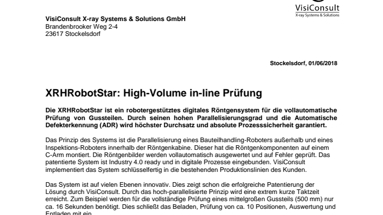 XRHRobotStar: High-Volume in-line Prüfung
