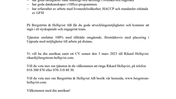 Vill du jobba som konsult på Team Bergström & Hellqvist AB?