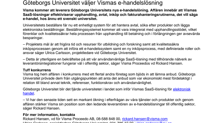 Göteborgs Universitet väljer Vismas e-handelslösning