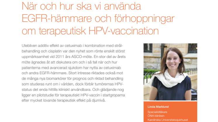Specialistläkare Linda Marklund: Pilotstudie med HPV-vaccin mot huvud-halscancer