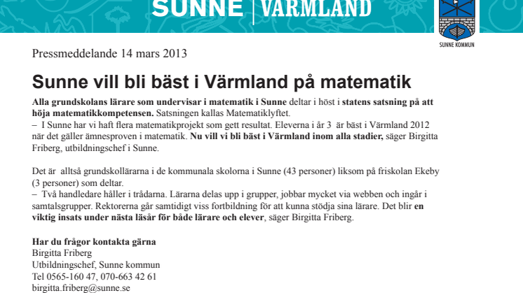 Sunne vill bli bäst i Värmland på matematik