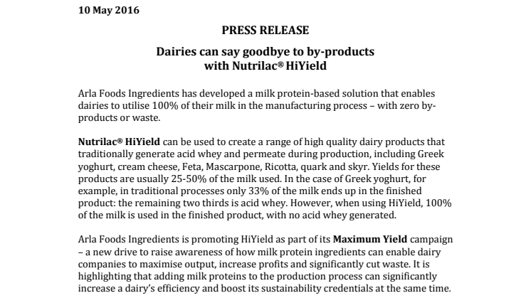 Dairies can say goodbye to by-products with Nutrilac® HiYield