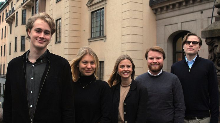 Från vänster: Axel Tidelius, Alice Gustafson, Stina Björklund, Erik Jonsson och Anton Johansson.