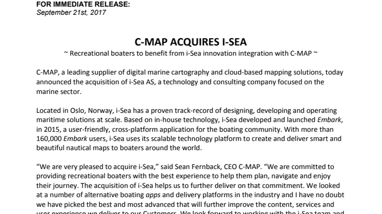 C-MAP Acquires i-Sea