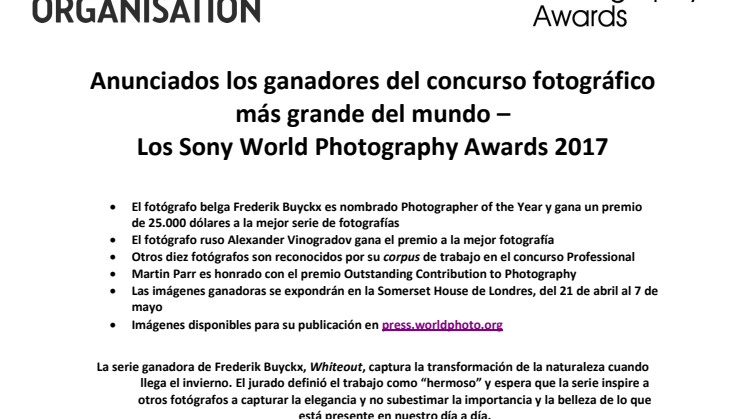Anunciados los ganadores del concurso fotográfico más grande del mundo – Los Sony World Photography Awards 2017