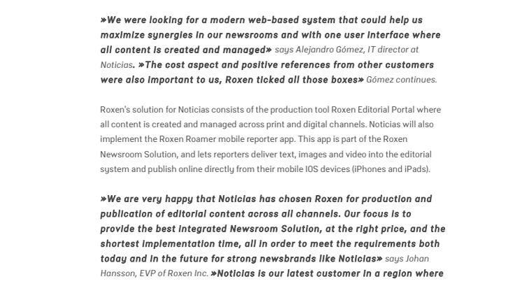 Mexican newspaper group Noticias selects Roxen Newsroom Solution