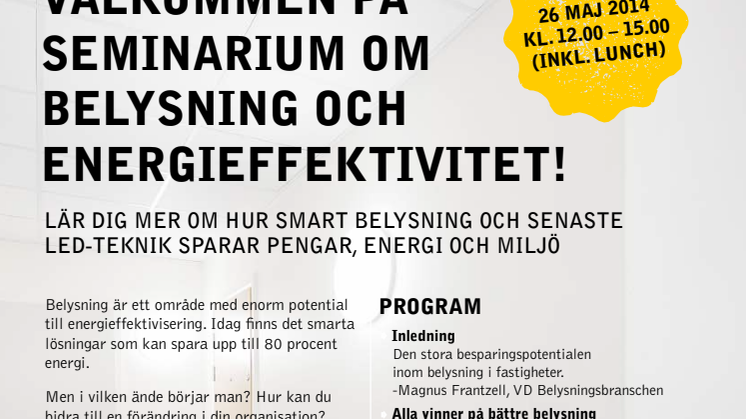 Inbjudan till seminarium om belysning och energieffektivitet