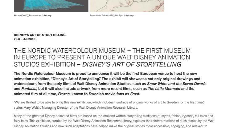 Walt Disney Animation Studios’ unika utställning Disney – Konsten att berätta på Nordiska Akvarellmuseet