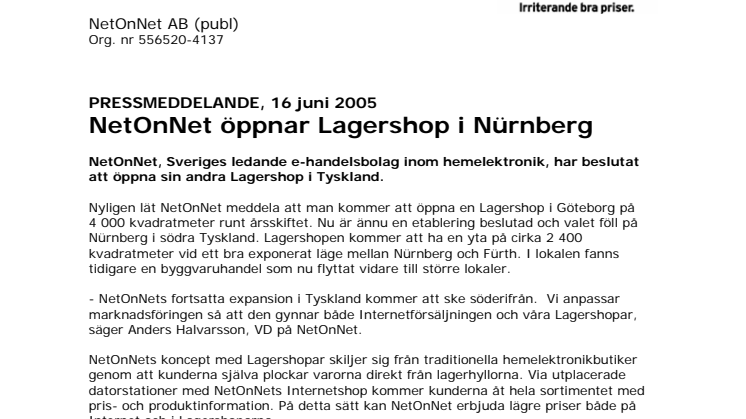 NetOnNet öppnar Lagershop i Nürnberg