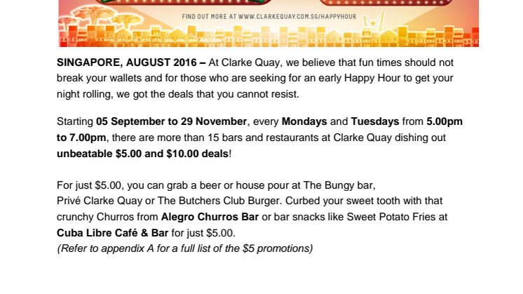 CLARKE QUAY HAPPY HOUR 2016 HAPPIEST HOUR AT CLARKE QUAY -  “FAB $5 DEALS” & “$10 FOR TWO DEALS”!