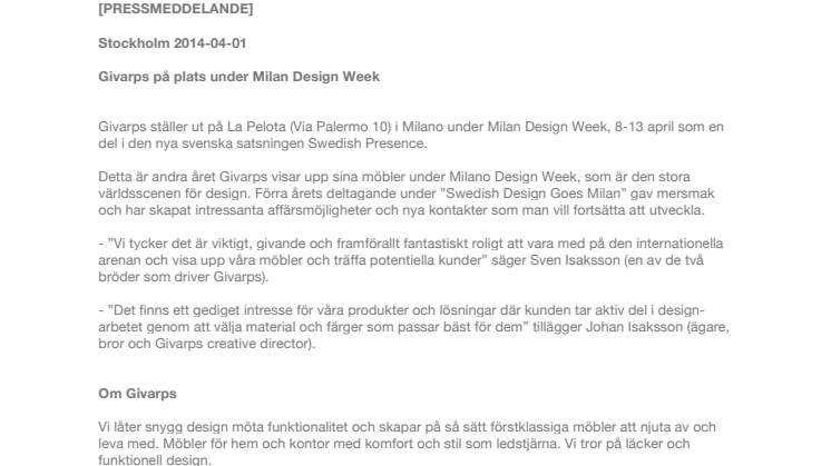 Givarps på plats under Milan Design Week 8-13 april 