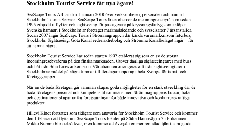 Stockholm Tourist Service får nya ägare!