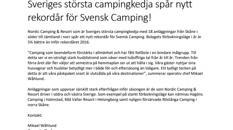 Sveriges största campingkedja spår nytt rekordår för Svensk Camping!