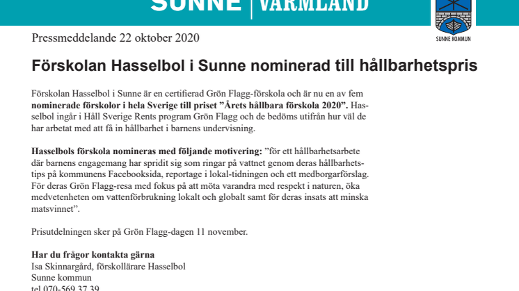 Förskolan Hasselbol i Sunne nominerad till hållbarhetspris