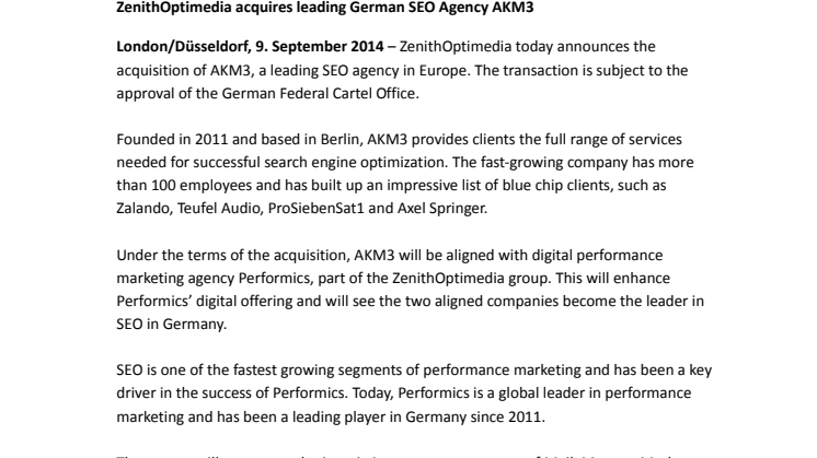 ZenithOptimedia acquires leading German SEO Agency AKM3