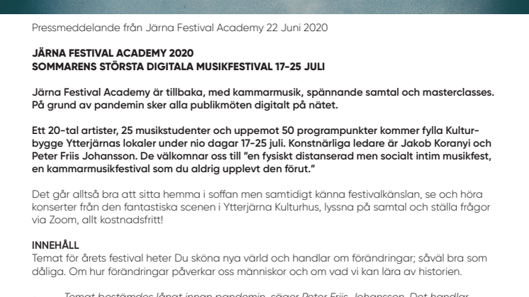 Sommarens största digitala musikfestival 17-25 juli