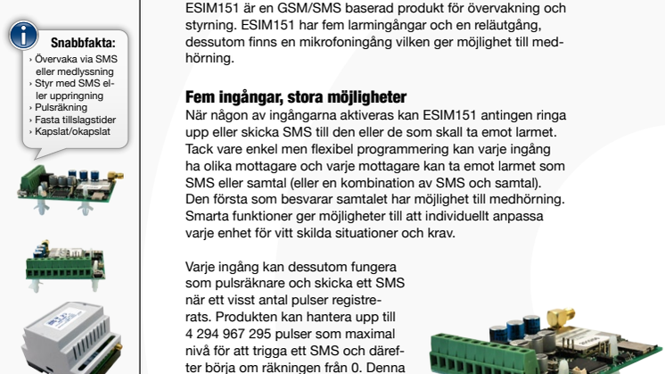 ESIM151 -fjärrstyrning för SMS 