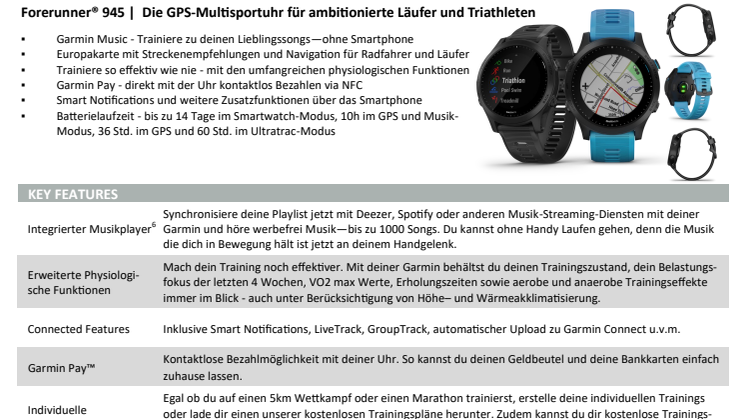 Datenblatt Forerunner 945