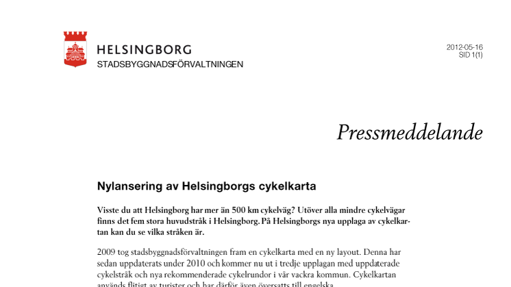 Nylansering av Helsingborgs cykelkarta