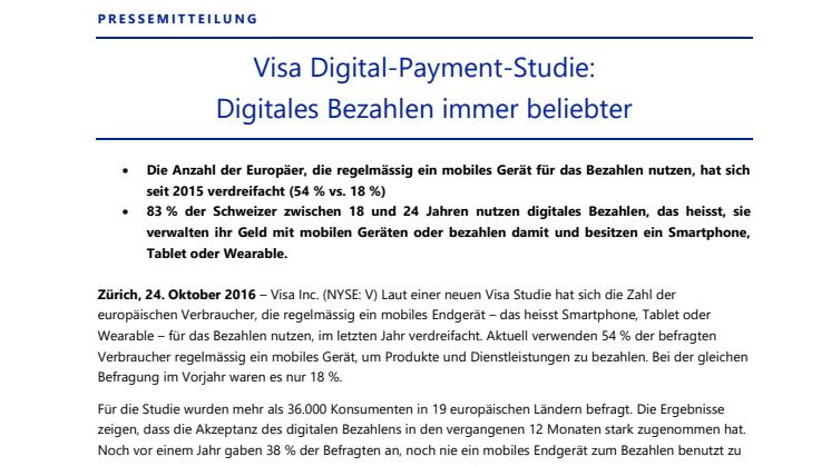 Visa Digital-Payment-Studie: Digitales Bezahlen immer beliebter 