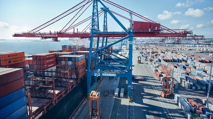 Göteborgs hamns containerterminal i Skandiahamnen. Bild: Göteborgs Hamn AB.