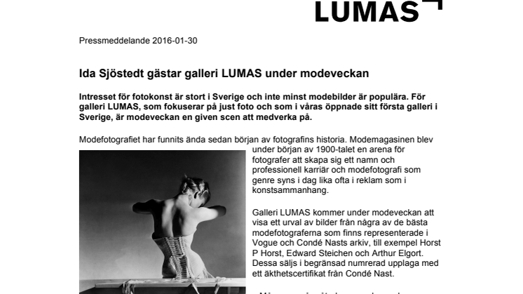 Ida Sjöstedt gästar galleri LUMAS under modeveckan