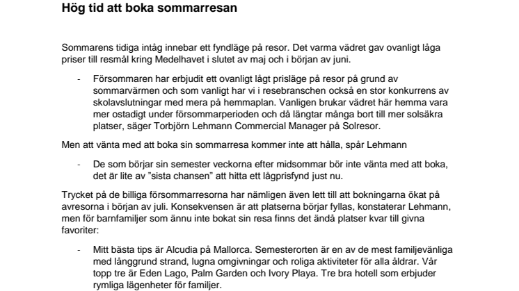  Hög tid att boka sommarresan