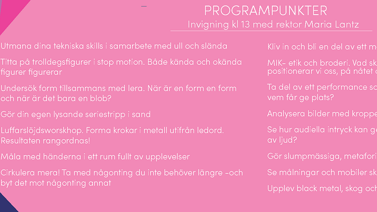 Slöjd- och bildämnena tar plats, välkommen till en pedagogisk festival 13–14 januari!