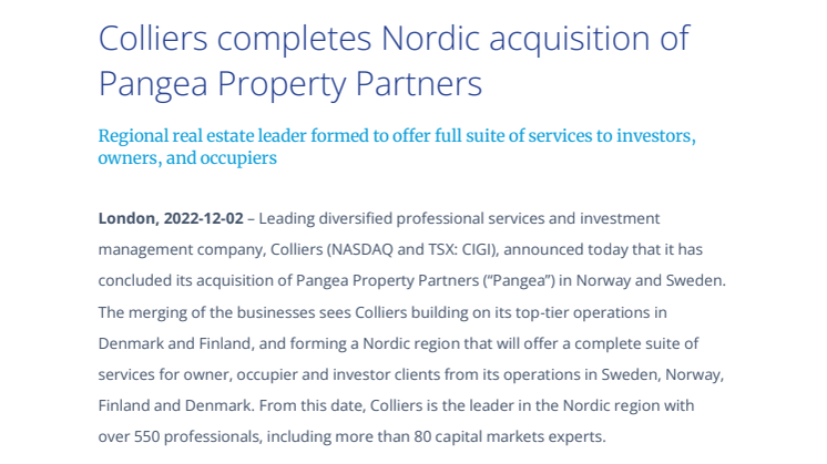 Colliers completes Nordic acquisition of Pangea Property Partners.pdf