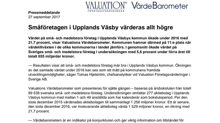 Värdebarometern 2017 Upplands Väsbys kommun