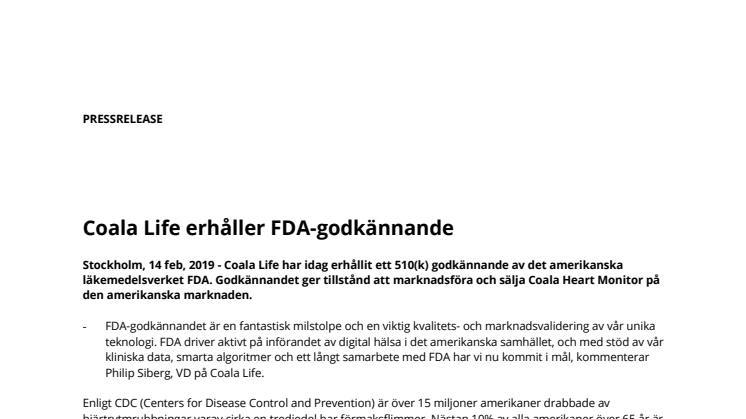 Coala Life erhåller FDA-godkännande
