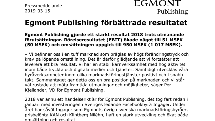 Egmont Publishing förbättrade resultatet 
