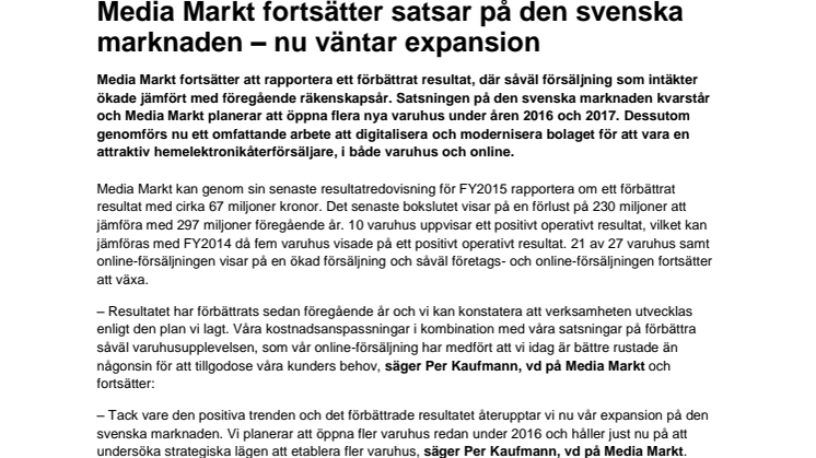 Media Markt fortsätter satsa på den svenska marknaden – nu väntar expansion