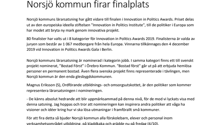 Norsjö kommun firar finalplats