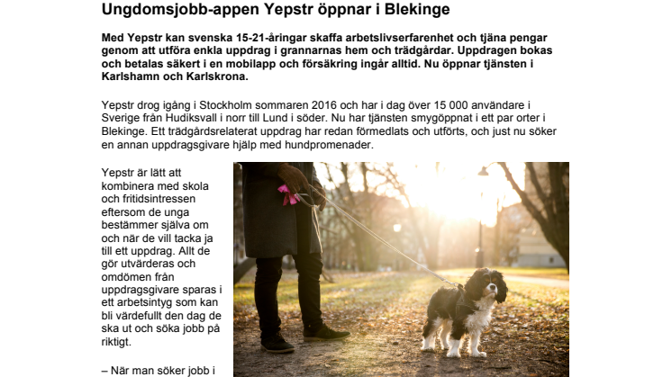 Ungdomsjobb-appen Yepstr öppnar i Blekinge